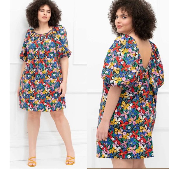 ELOQUII Elements Floral Print Tie-Back Puff Sleeve Dress sz 22/24 NWT - Picture 1 of 12